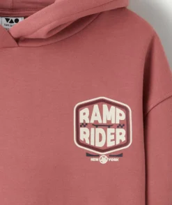 Sweat garçon droit vieux rose imprimé