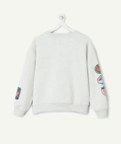 Sweat garçon gris imprimé patchs coupe droite