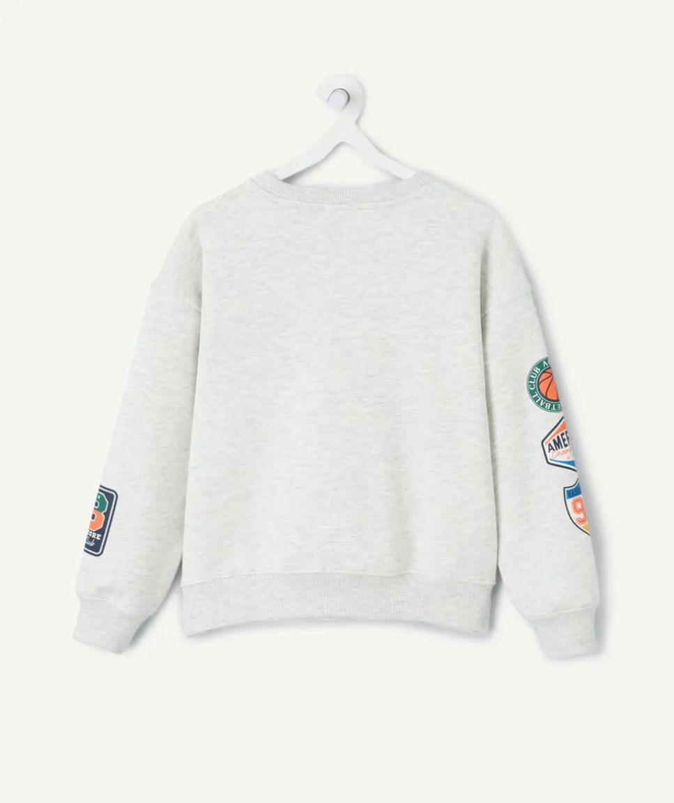 Sweat garçon gris imprimé patchs coupe droite