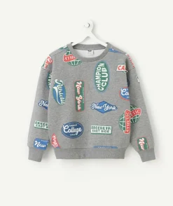 Sweat garçon gris imprimés thème collège