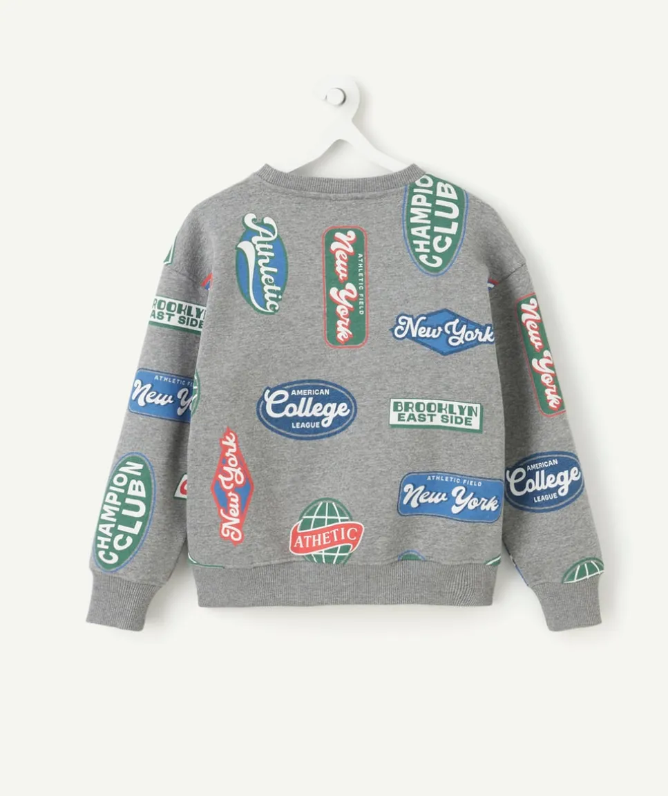 Sweat garçon gris imprimés thème collège