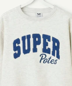 Sweat garçon gris imprimé super potes