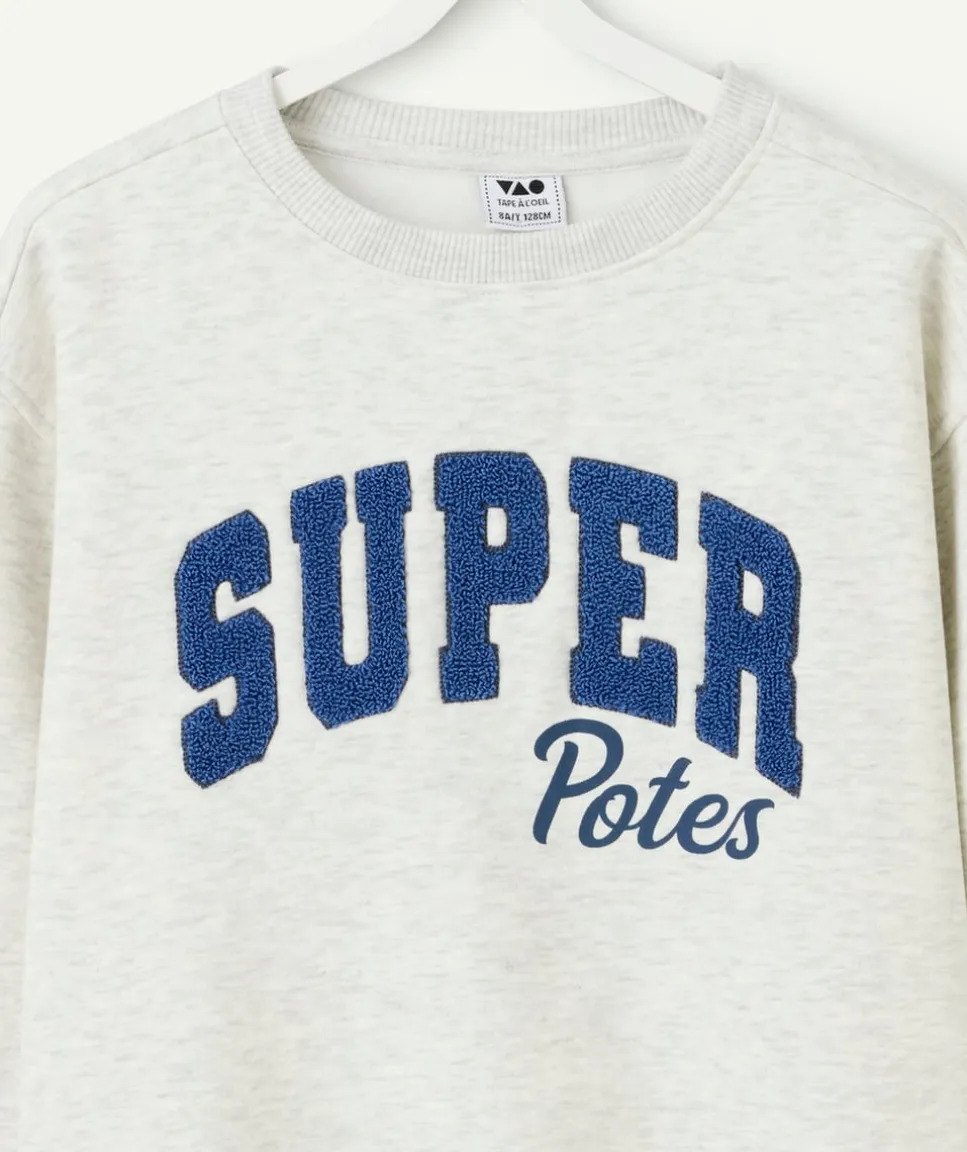 Sweat garçon gris imprimé super potes