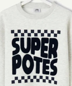 Sweat garçon gris message relief