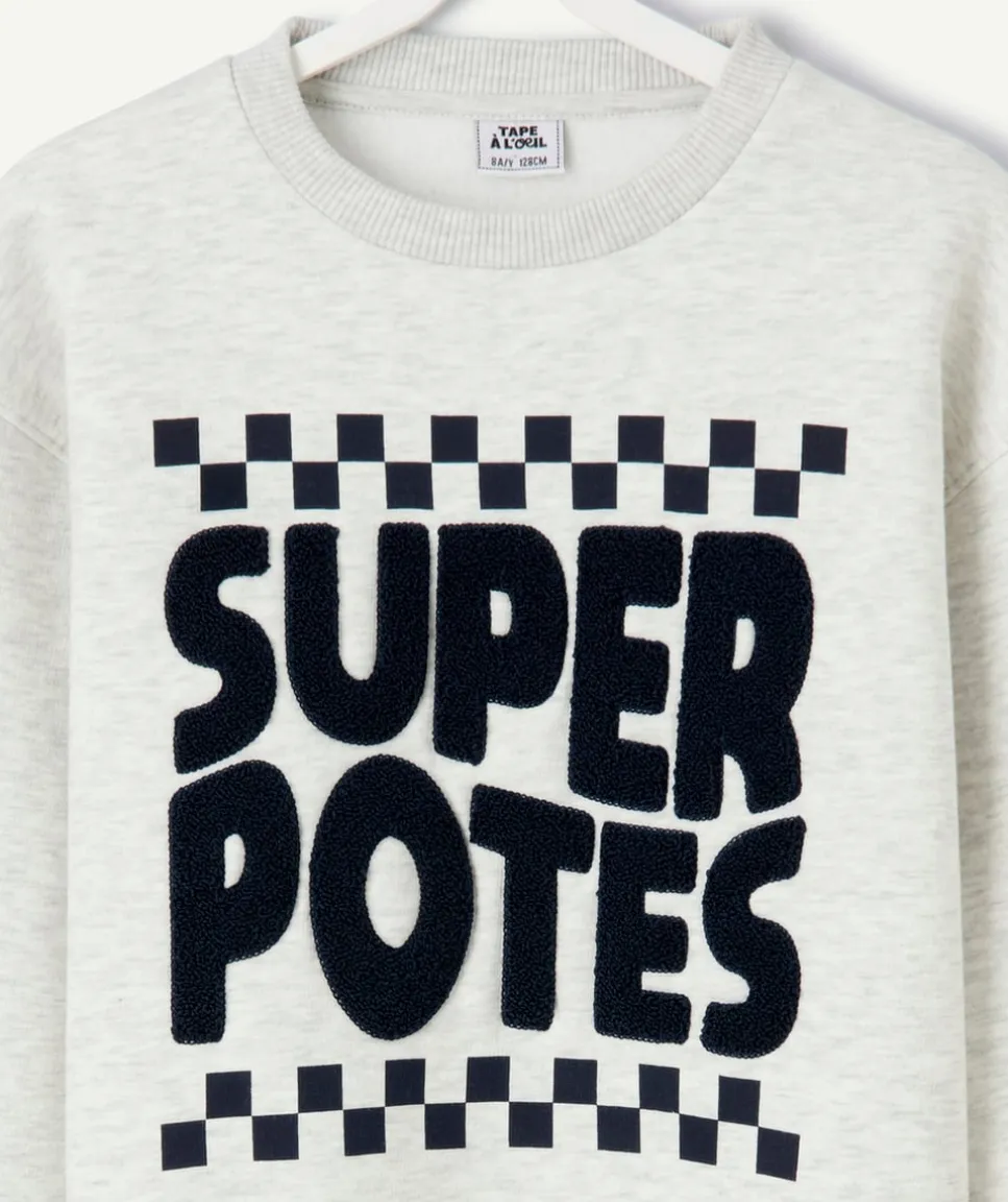 Sweat garçon gris message relief