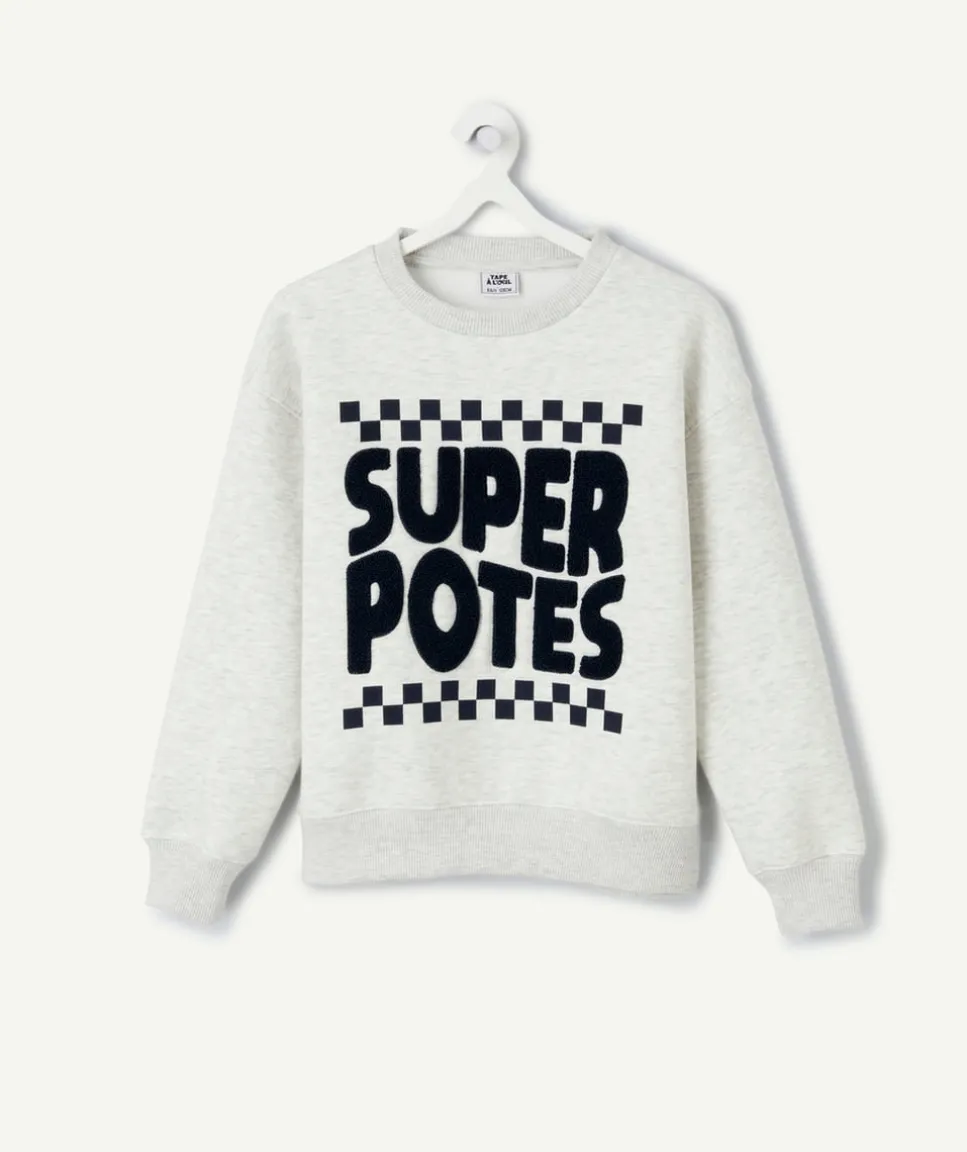 Sweat garçon gris message relief