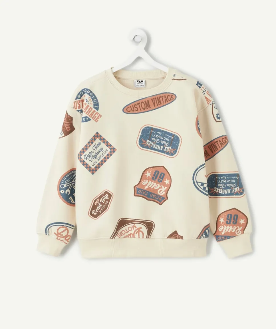 Sweat garçon imprimé fantaisie beige