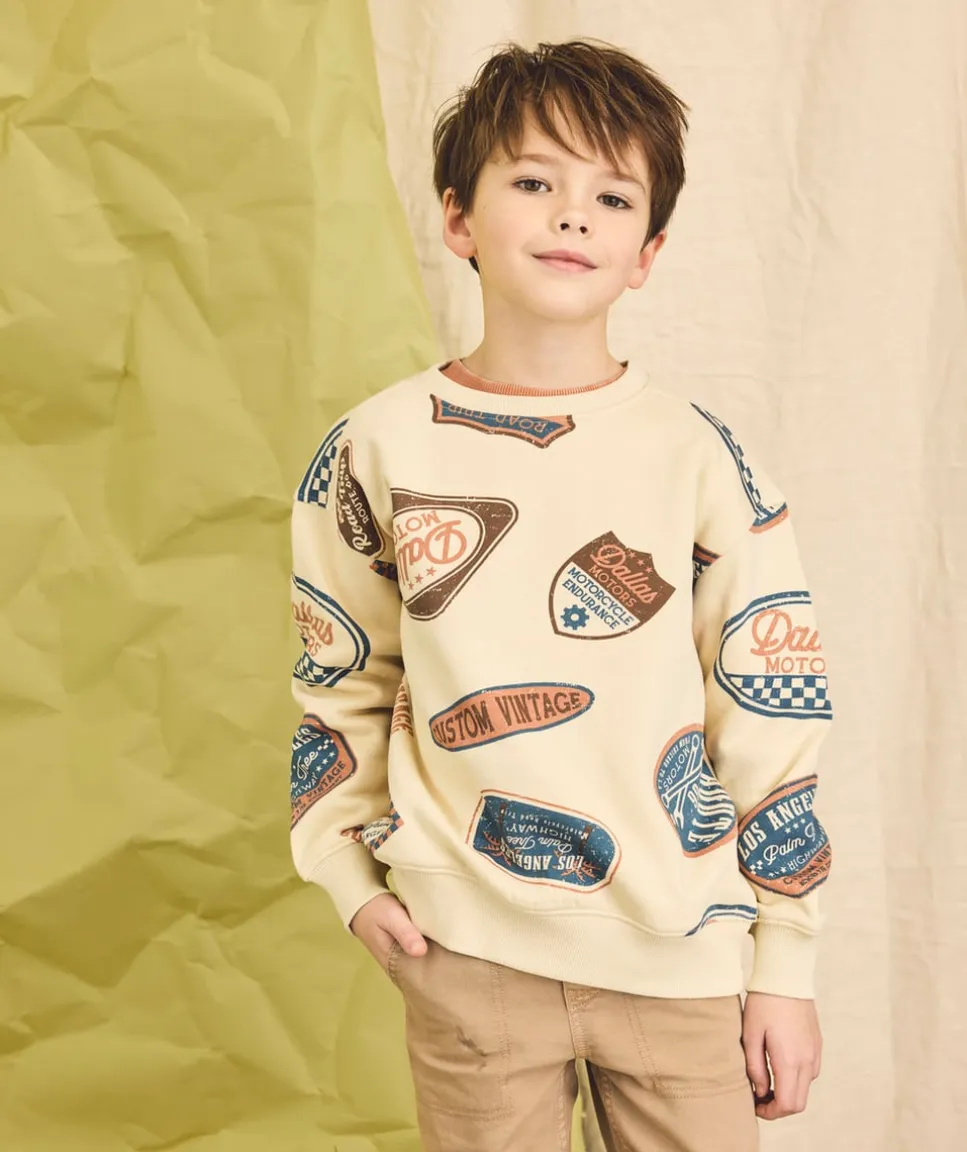 Sweat garçon imprimé fantaisie beige