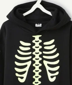 Sweat garçon imprimé squelette noir phosphorescent