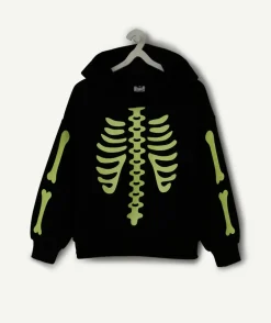 Sweat garçon imprimé squelette noir phosphorescent