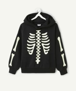 Sweat garçon imprimé squelette noir phosphorescent