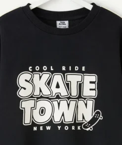 Sweat garçon noir imprimé message skater