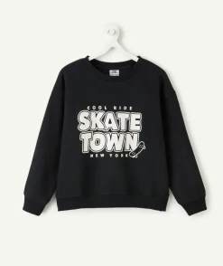 Sweat garçon noir imprimé message skater
