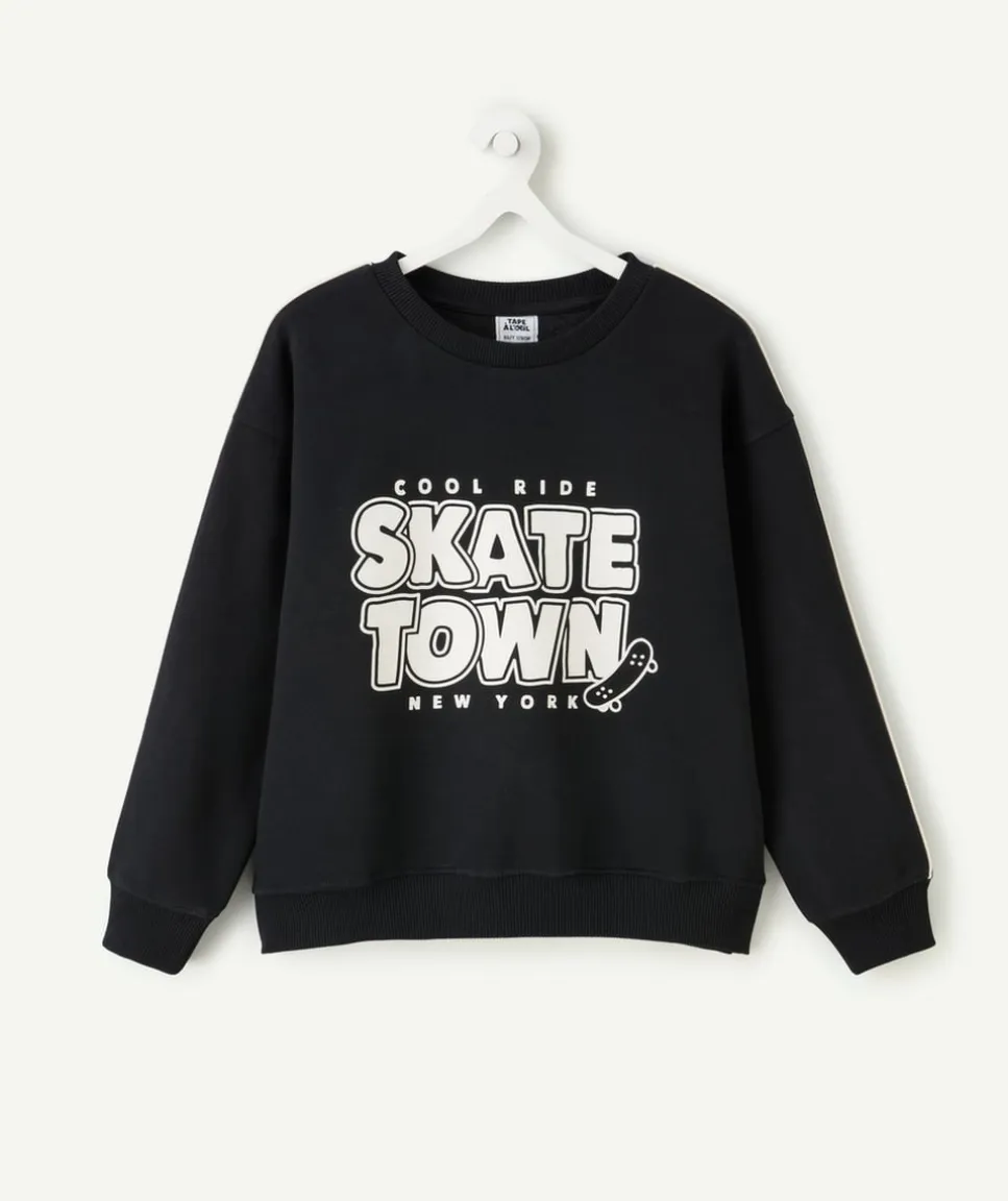 Sweat garçon noir imprimé message skater