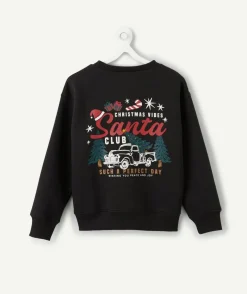 Sweat garçon noir imprimé noël