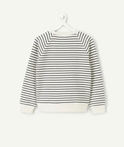 Sweat garçon rayé coton imprimé écru