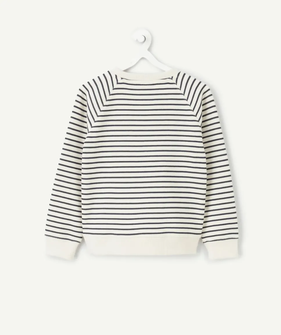 Sweat garçon rayé coton imprimé écru