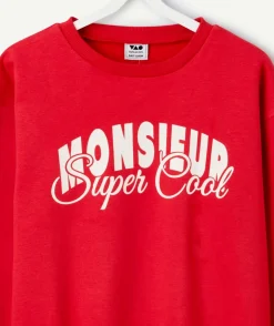 Sweat garçon rouge imprimé blanc