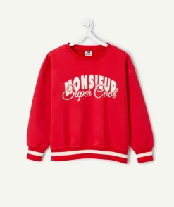 Sweat garçon rouge imprimé blanc