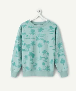 Sweat garçon vert imprimé palmiers