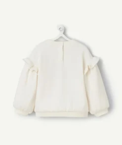 Sweat manches longues bébé fille en fibres recyclées écru avec animation sapin