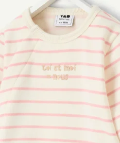 Sweat pour nouveau-né blanc et rose à rayures