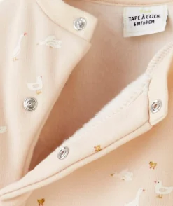 Sweat pressionné naissance en fibres recyclées rose poudré imprimé oies