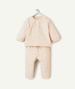 Sweat pressionné naissance en fibres recyclées rose poudré imprimé oies