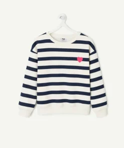 Sweat rayé fille blanc et bleu