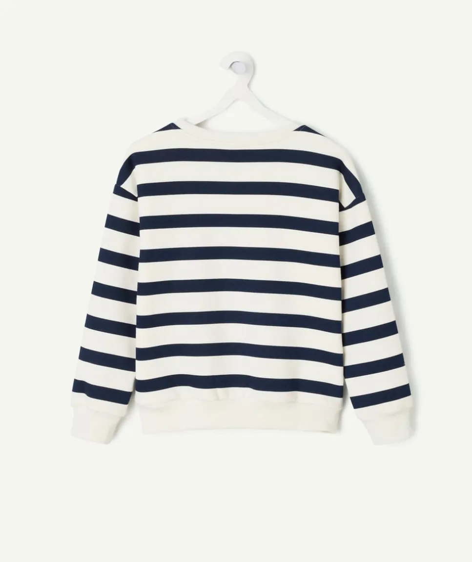 Sweat rayé fille blanc et bleu