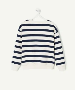 Sweat rayé fille blanc et bleu