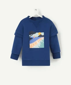 Sweat évolutif bleu marine en fibres recyclées avec floquage plage