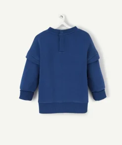 Sweat évolutif bleu marine en fibres recyclées avec floquage plage