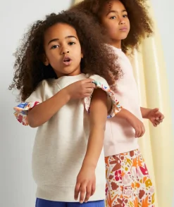 Sweat évolutif fille gris en fibres recyclées avec volants