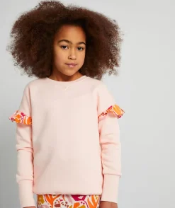 Sweat évolutif fille rose en fibres recyclées avec volants