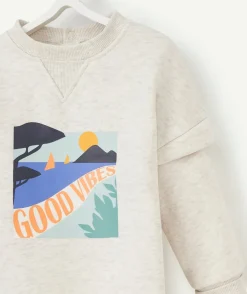 Sweat évolutif gris en fibres recyclées avec floquage plage
