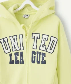 Sweat zippée à capuche garçon en coton bio jaune acide