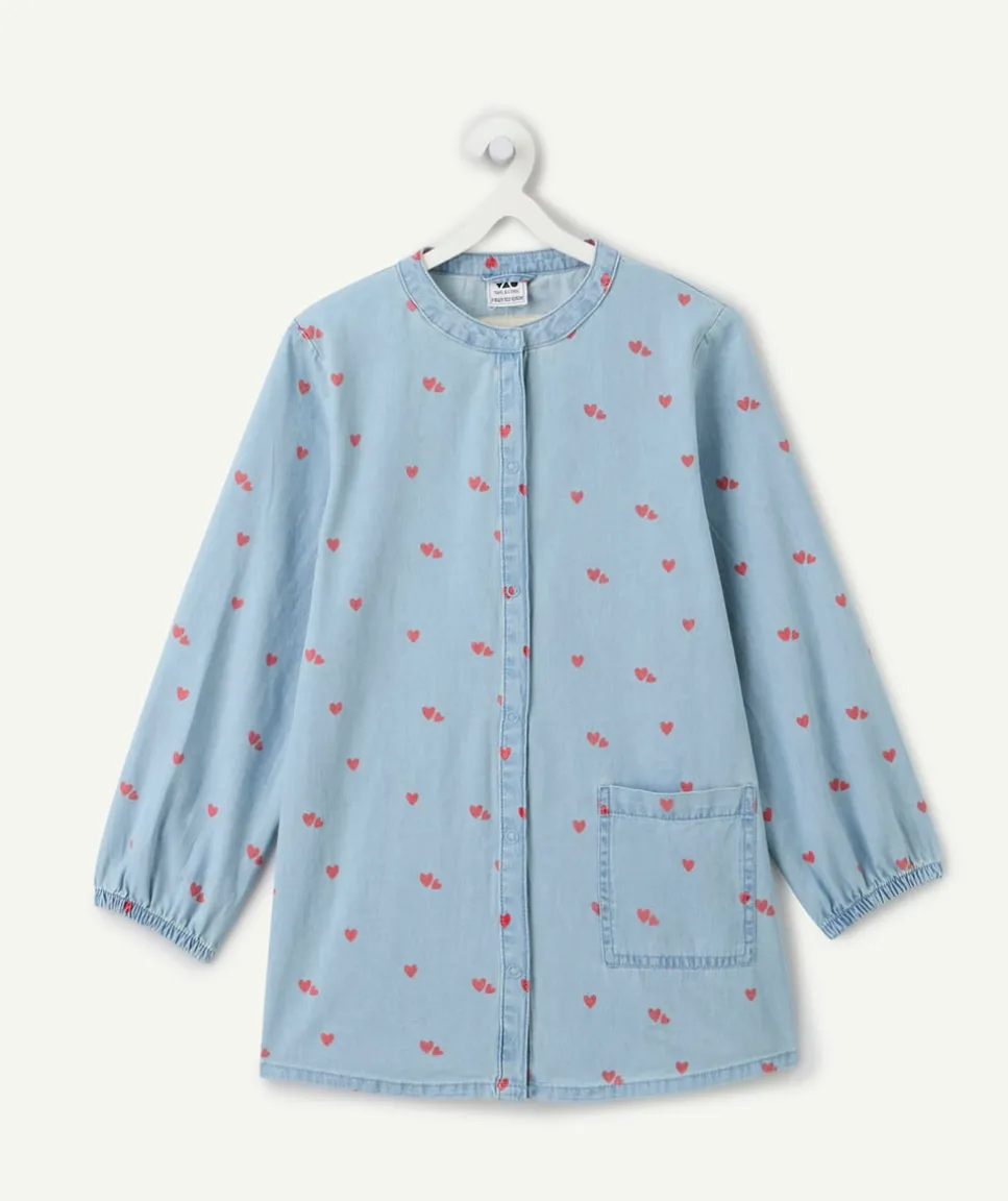 Tablier chambray fille imprimé cœurs
