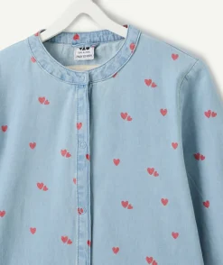 Tablier chambray fille imprimé cœurs