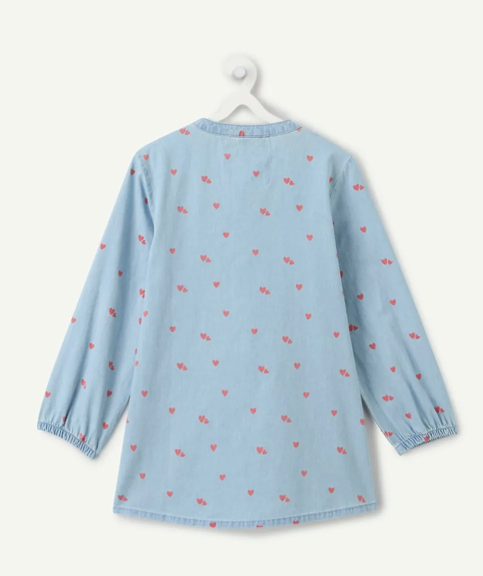 Tablier chambray fille imprimé cœurs