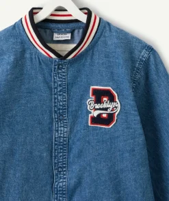 Tablier garçon denim col teddy avec patch