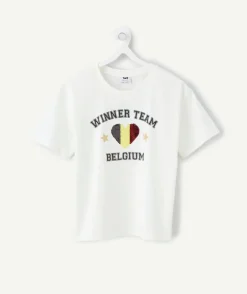 Tee-shirt fille blanc message sequins coupe du monde belgique