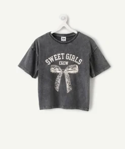 Tee-shirt fille gris imprimé nœud