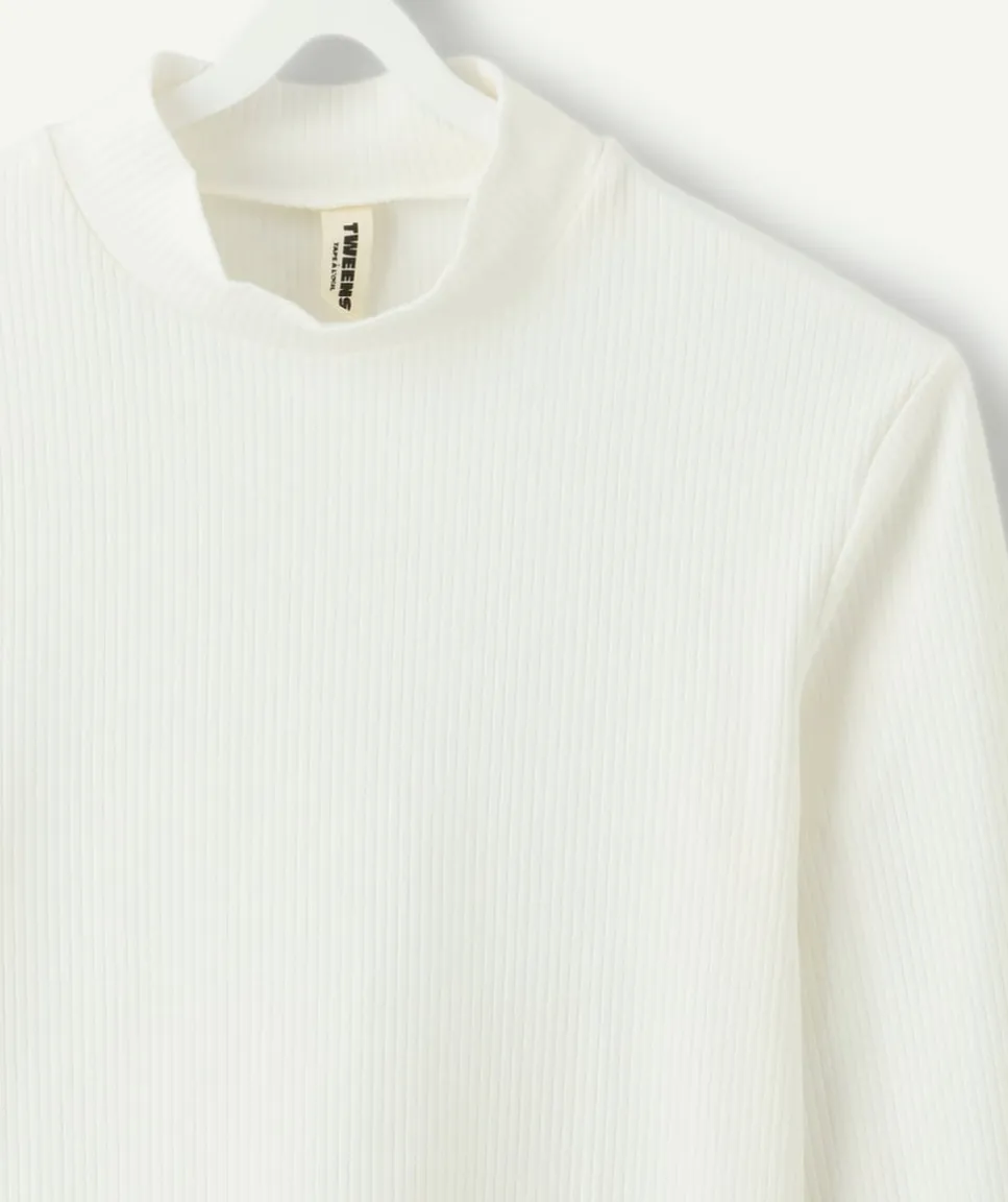 Tee-shirt fille manches longues blanc cintré