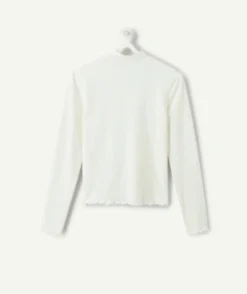 Tee-shirt fille manches longues blanc cintré