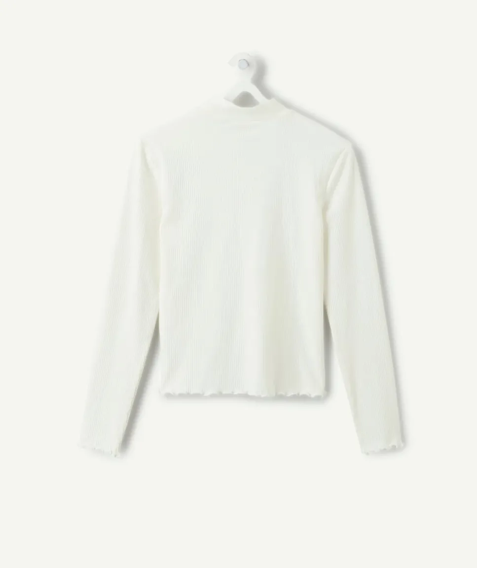 Tee-shirt fille manches longues blanc cintré