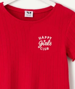 Tee-shirt fille rouge message