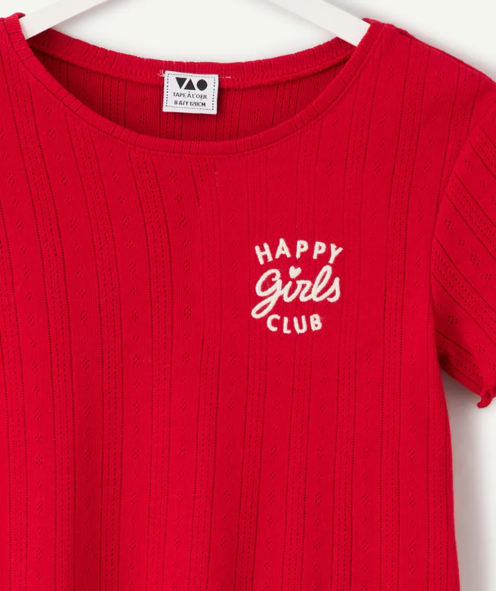 Tee-shirt fille rouge message