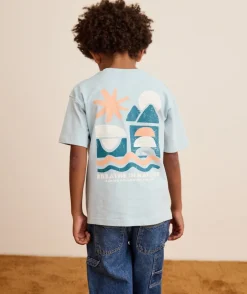 Tee-shirt garçon manches courtes imprimé bleu