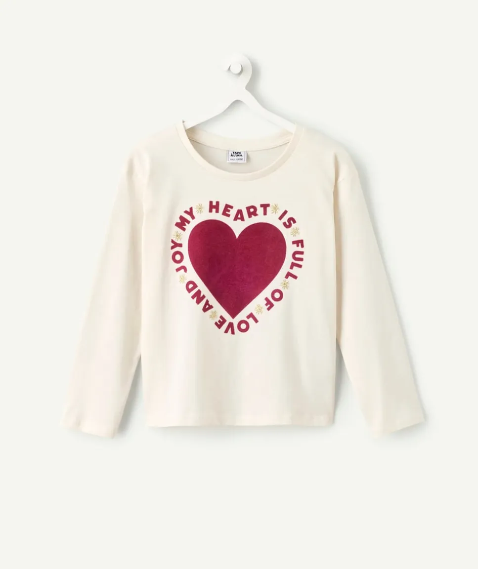 Tee-shirt manches longues fille imprimé cœur